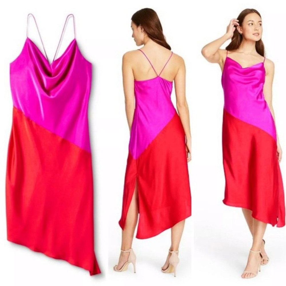 Cushnie x Target color black satin midi slip dress